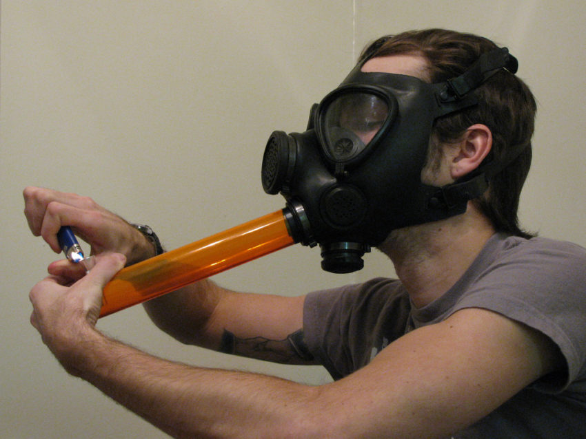 cartoon smoking a gas mask weed